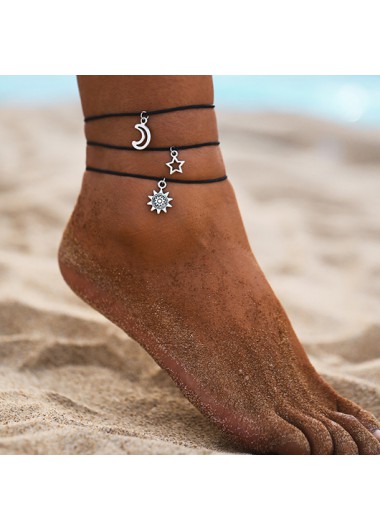 Modlily Silvery White Moon Alloy Anklets Set - One Size