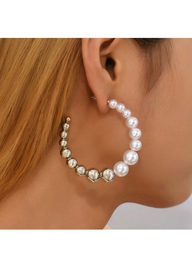 Modlily Silvery White Pearl Design Circular Earrings - One Size