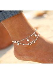 Modlily Silvery White Pearl Layered Alloy Anklet - One Size