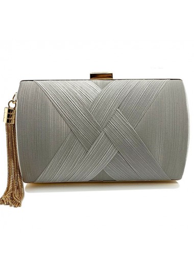 Modlily Silvery White Pushlock Tassel Design Clutch Bag - One Size