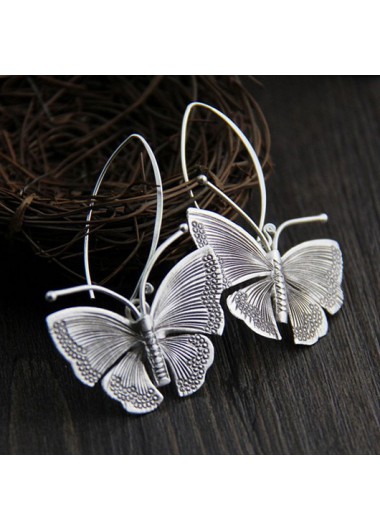 Modlily Silvery White Retro Butterfly Alloy Earrings - One Size