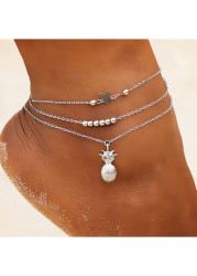 Modlily Silvery White Rhinestone Alloy Anklet Set - One Size