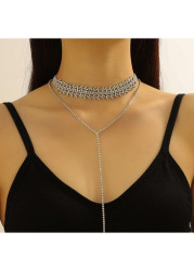 Modlily Silvery White Rhinestone Layered Deisgn Necklace - One Size