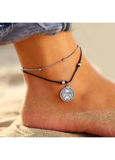 Modlily Silvery White Round Alloy Anklet Set - One Size