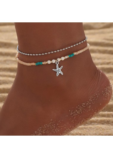 Modlily Silvery White Sea Star Alloy Anklet Set - One Size