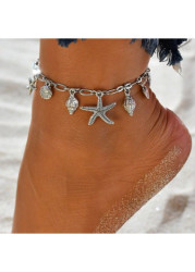 Modlily Silvery White Shell Alloy Starfish Anklet - One Size