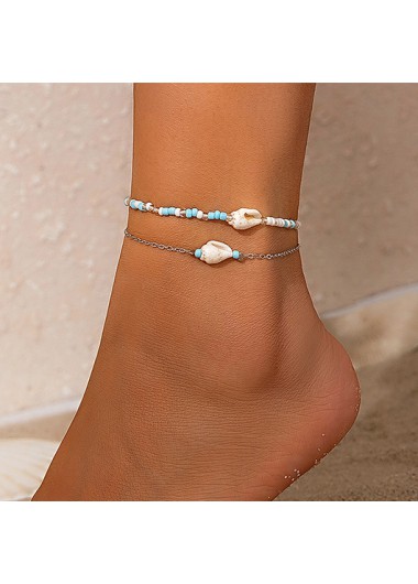 Modlily Silvery White Shell Design Polyresin Anklet Set - One Size