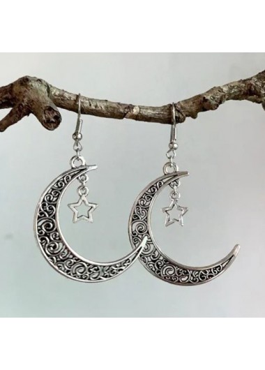 Modlily Silvery White Star Moon Alloy Earrings - One Size