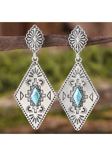 Modlily Silvery White Turquoise Geometric Alloy Earrings - One Size