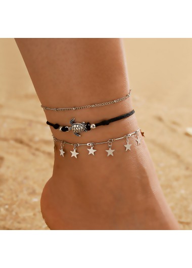 Modlily Silvery White Turtle Alloy Anklet Set - One Size