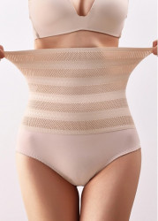 Modlily Skin Color Lace Patchwork High Waisted Shapewear Panties - M