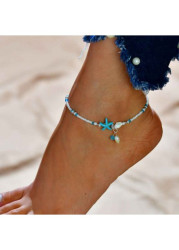 Modlily Sky Blue Alloy Design Star Anklet - One Size