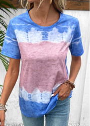 Modlily Sky Blue Short Sleeve Round Neck T Shirt - XL