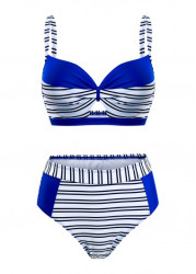 Modlily Stripe Print Royal Blue Contrast Bikini Set - S