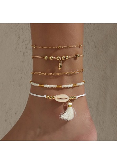 Modlily Tassel Geometric Pattern Golden Anklet Set - One Size