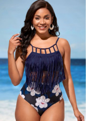 Modlily Tassel High Waisted Navy Blue Bikini Set - XXL