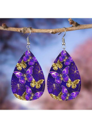 Modlily Teardrop Design Purple Faux Leather Earrings - One Size