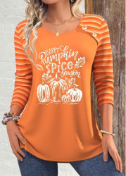 Modlily Terracotta Patchwork Halloween Print Long Sleeve T Shirt - S