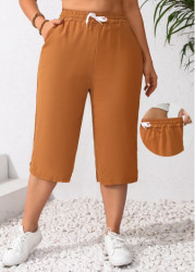 Modlily Terracotta Pocket Elastic Waist High Waisted Pants - M