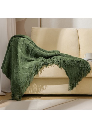 Modlily throws blankets Green Tassel Design Multifunctional Acrylic Blanket - One Size