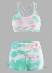 Modlily Tie Dye Drawstring Side High Waisted Bikini Set - L