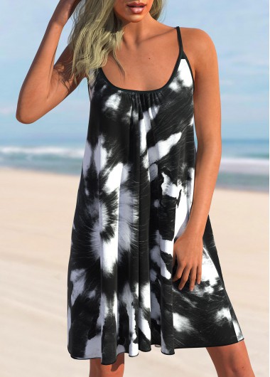 Modlily Tie Dye Print Black Cover Up - S