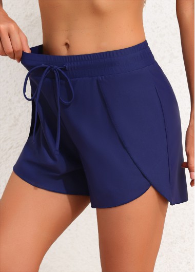 Modlily Tie Mid Waisted Navy Swim Shorts - S