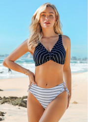 Modlily Tie Side Striped Twist Front Bikini Set - M