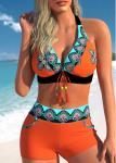 Modlily Tie Tribal Print Orange Bikini Top - XL