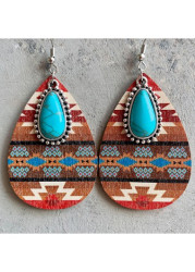 Modlily Tribal Dark Coffee Wood Geometric Earrings - One Size