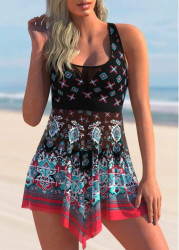 Modlily Tribal Print Asymmetric Hem Swimdress and Shorts - S