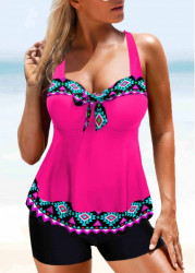 Modlily Tribal Print Bowknot Wide Strap Tankini Set - S