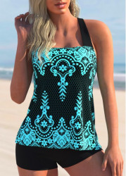 Modlily Tribal Print Cross Strap Tankini Set - S