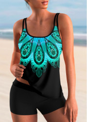 Modlily Tribal Print Spaghetti Strap Colorful Tankini Set - M