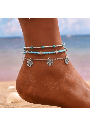 Modlily Turquoise Baded Design Iron Anklet Set - One Size