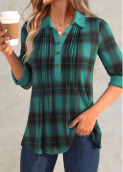 Modlily Turquoise Button Plaid Long Sleeve Shirt - M