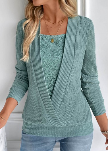 Modlily Turquoise Fake 2in1 Long Sleeve Square Neck Sweatshirt - S