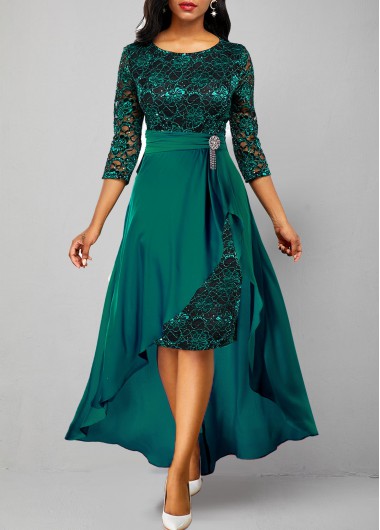 Modlily Turquoise Lace Patchwork High Low Dress - XL