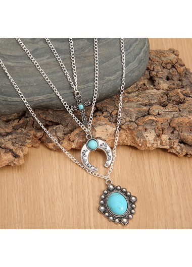 Modlily Turquoise Moon Bull Head Drop Stacking Alloy Necklace - One Size