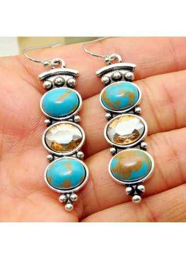 Modlily Turquoise Round Design Metal Detail Earrings - One Size