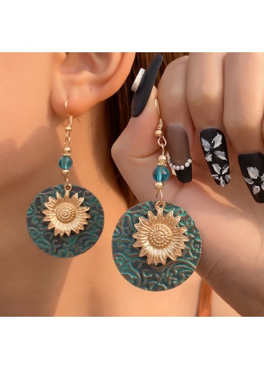 Modlily Turquoise Sunflower Design Round Alloy Earrings - One Size