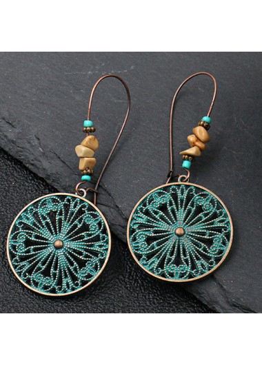 Modlily Turquoise Tribal Round Design Alloy Earrings - One Size