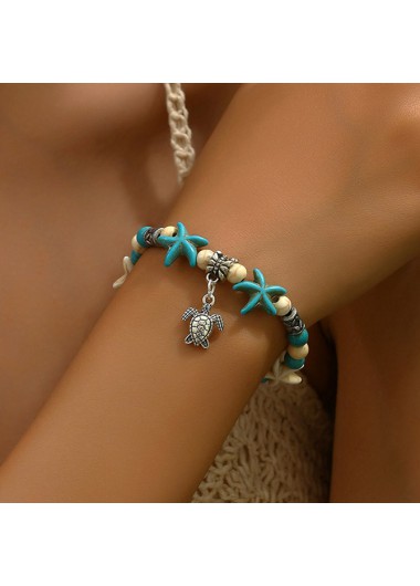 Modlily Turquoise Turtle Design Baded Alloy Bracelet - One Size