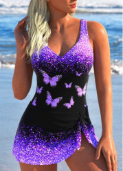 Modlily Twist Ombre Purple One Piece Swimdress - S