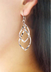 Modlily Twist Rhombus Design Silver Metal Earrings - One Size