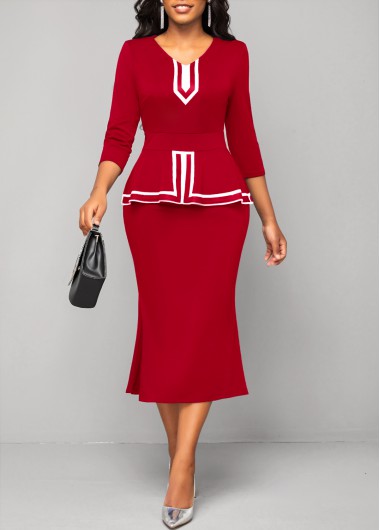 Modlily V Neck Red Striped Bodycon Dress - S