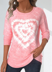 Modlily Valentine&apos;s Day Light Pink Tie Dye Print T Shirt - S