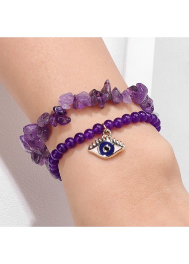 Modlily Violet Asymmetric Deisgn Crystal Bracelet Set - One Size