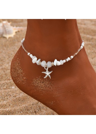 Modlily White Alloy Asymmetric Starfish Detail Anklet - One Size