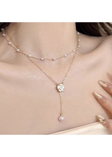 Modlily White Alloy Detail Double Pearl Necklace - One Size